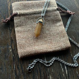 Yellow Jade Point Necklace Yellow Jade Pendant Crystal Point Necklace